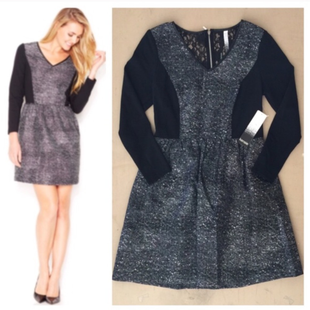 Kensie faux leather lace black/white dress